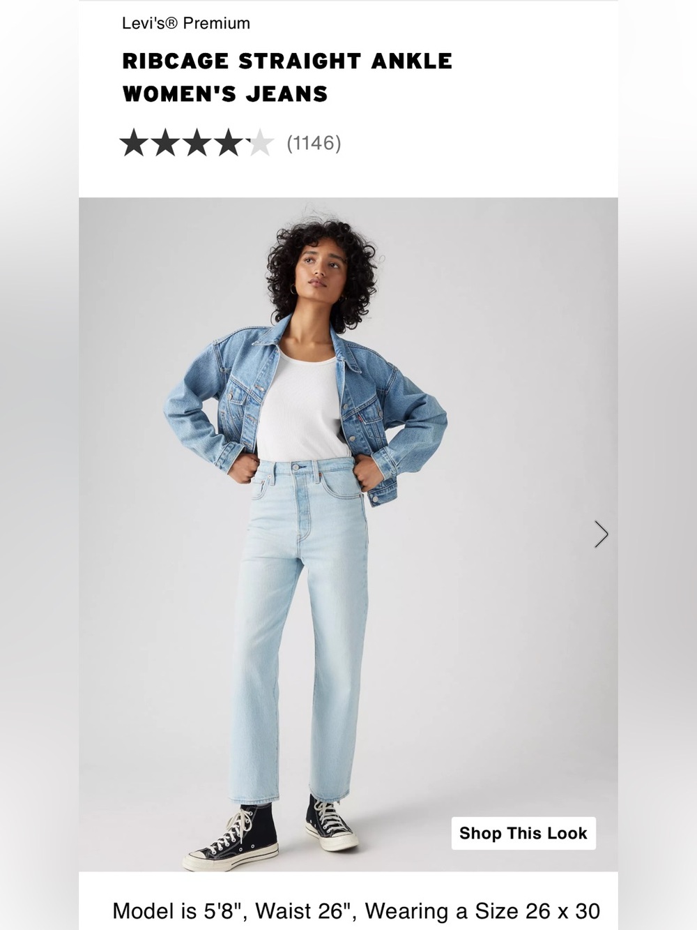NET Levi's Ribcage Straight Ankle Jeans in Light Blue Wash 26x31